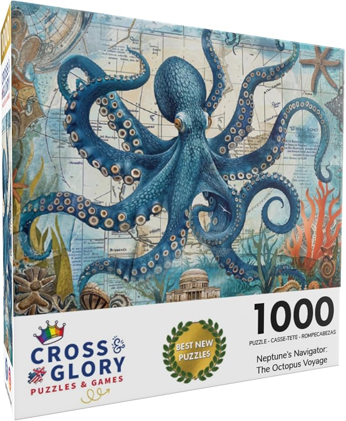 Cross & Glory - Neptune's Navigator: The Octopus Voyage - 1000 Piece Jigsaw Puzzle for Adults | Ocean Exploration Theme with Satin Finish