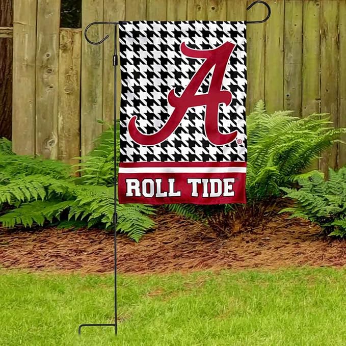 College Flags & Banners Co. Alabama Crimson Tide Houndstooth Pattern Garden Banner Flag with Stand Pole Holder