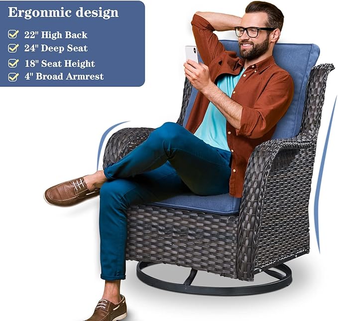 Outdoor Patio Furniture Set - 7 Piece Brown Wicker Conversation Patio Furniture Set All Weather Swivel Chairs with Ottoman and Loveseat Glider Chair for Deck Balcony Backyard