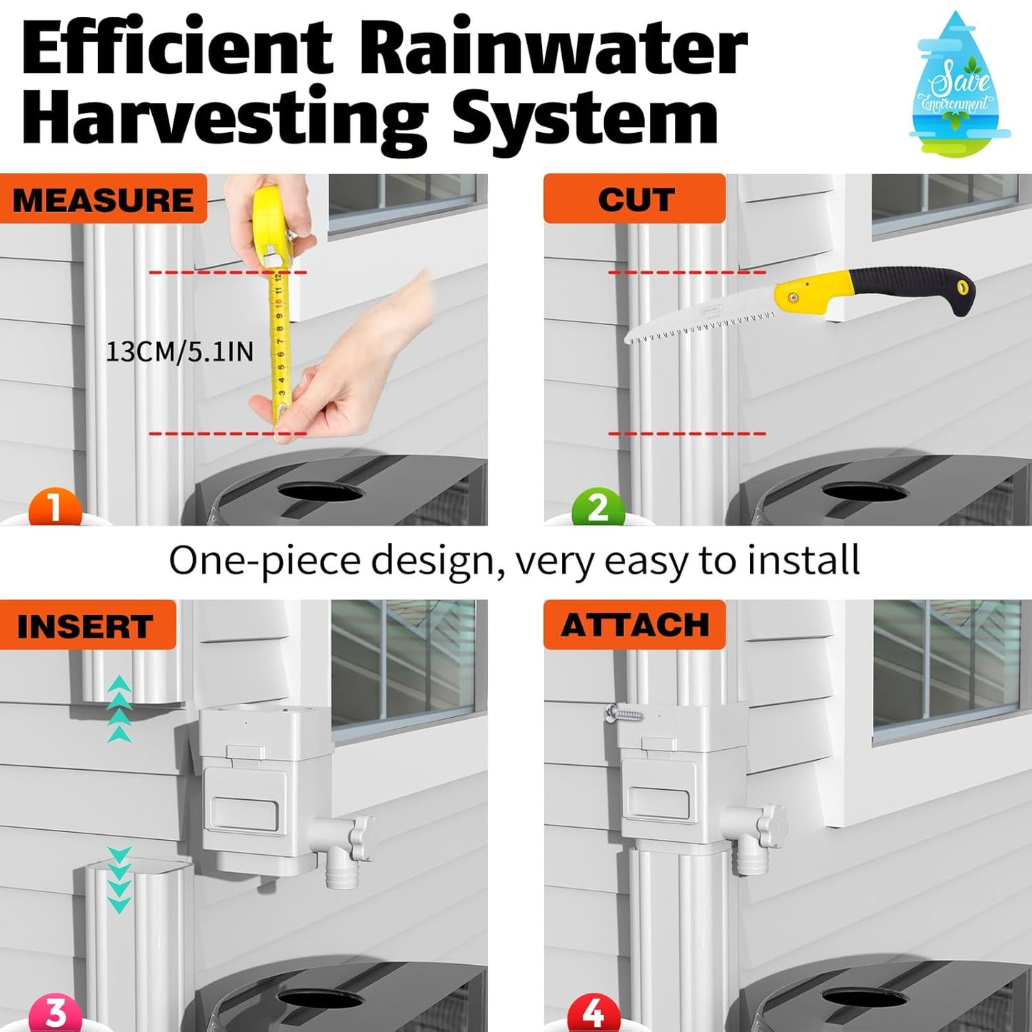 Anivia Rainwater Collection System, Downspout Diverter Fits for 2x3 or 3x4 Inch Standard Downspouts, Rain Barrel Diverter Kit with Adjustable Valve and Filter. 5ft Hose - Black