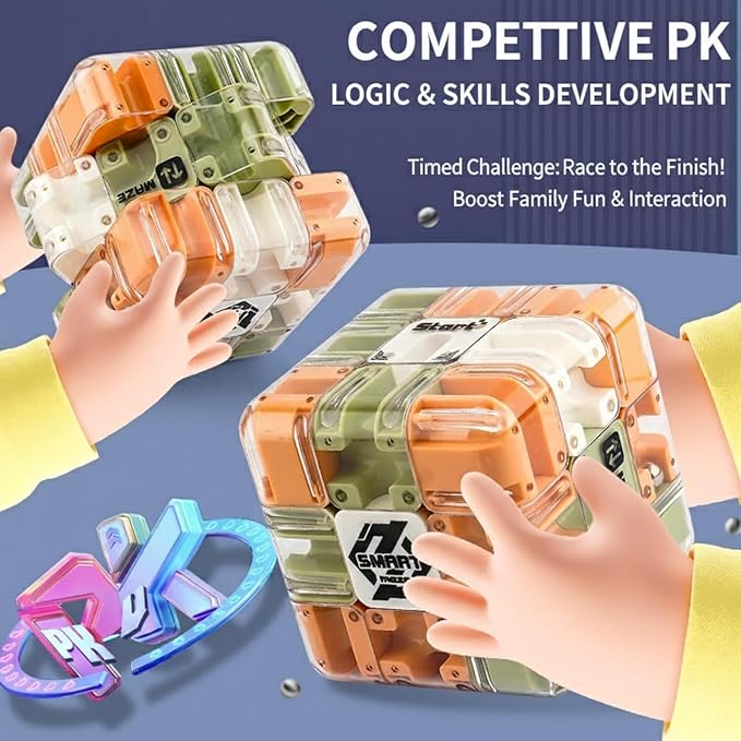 Large Labyrinth 3D Puzzles Maze Cube - Engaging Brain Teaser Toy, 3D Maze Ball, Magic Cube & Ball Dual-Use, Improve Spatial Recognition, Relieve Stress, and Cultivate Logical Thinking (Natural)