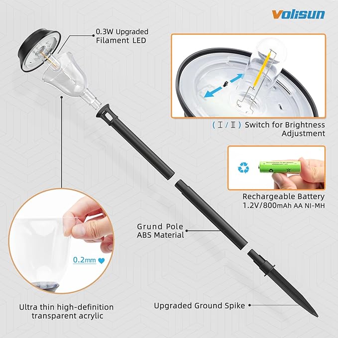 VOLISUN Solar Pathway Lights, 6 Pack LED Solar Lights Outdoor Waterproof,3200K Landscape Lighting,2 Brightness Mode Solar Path Lights,Landscape Lights,Solar Garden Lights for Yard Walkway Driveway