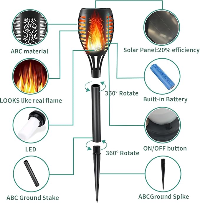 Solar Lights Outdoor, 12LED Tiki Solara Torch Light with Flickering Flame,IP65 Waterproof Mini Solar Torch Light for Outside Garden Patio Pathway Yard Decorations (8pcs)