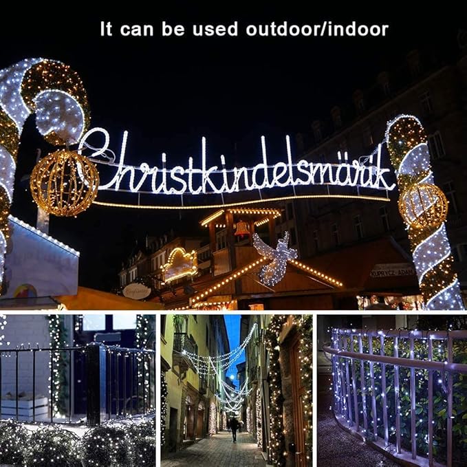 weillsnow White Christmas Fairy Lights Plug in, 200 LED 66FT Waterproof Christmas String Lights, 8 Modes with Memory for Outdoor Indoor Wedding Garden Christmas Decorations (66FT, White)