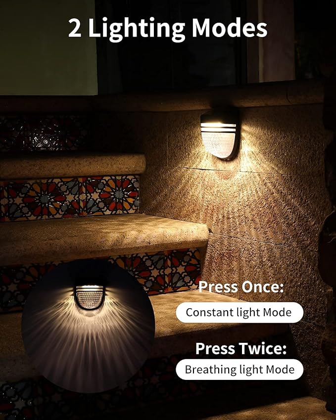 Outdoor Solar Wall Lights, Solar Fence Lights, Solar Garden Lights, Solar Lights, Day/Night Sensor, Solar Conversion Rate 20%, Outdoor for Garden, Path, Stairs, Patio, Pool