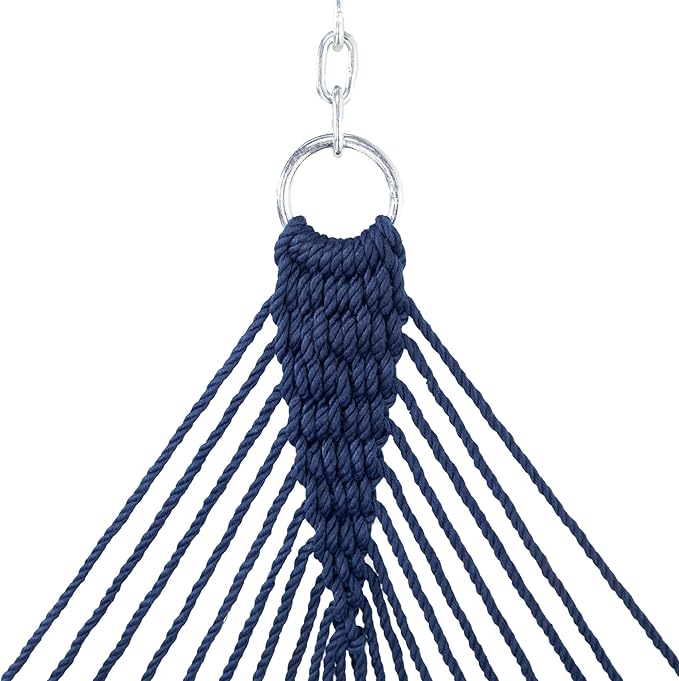 Original Pawleys Island Large Navy DURACORD Rope Hammock with Extension Chains & Tree Hooks, Handcrafted in The USA, 450 LB Weight Capacity, 13 ft. x 55 in.
