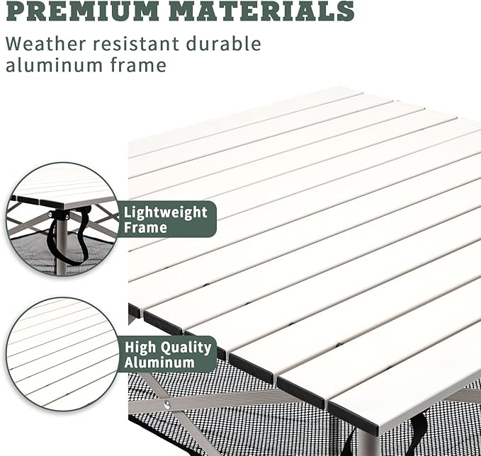 SUNNYFEEL Outdoor Folding Table | Lightweight Compact Aluminum Camping Table, Roll Up Top 4 People Portable Camp Square Tables with Carry Bag for Picnic/Cooking/Beach/Travel/BBQ