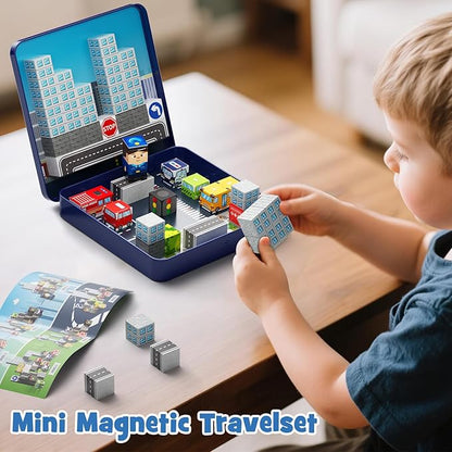 City Traffic Magnetic Blocks Set,Child-Safe STEM Toys with Fully Encased Magnets Non-Toxic & Choking-Proof Travel Learning Gift for Ages 3-8 Car/Airplane Toddler Toy Birthday (49 PCS)