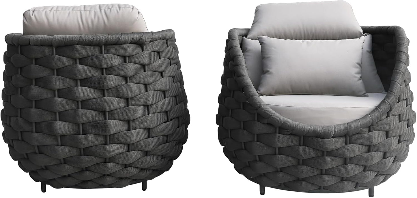 TWT Patio Sofa Set of 2 All-Weather Polyester Rope Balcony Furniture with Cushions & Pillows,Metal Armchairs Outdoor Patio Furniture Set for Indoor, Balcony, Backyard, Deck, Poolside, Cream