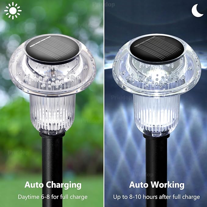 Solar Lights Outdoor 12 Pack Pathway Lights 6000K LED Waterproof Cold White Mushroom Shape for Garden Driveway Walkway Landscape Path Lawn Yard Decor