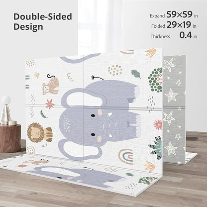 Baby Play Mat, 59 x 59 Play Mat Perfect for Use Baby Playpen, Foldable Soft Foam Baby Play Mat for Floor, Babies Activity Tummy Time Playmat, Kids Non Toxic Thick Mat for Baby, Toddlers, Infants