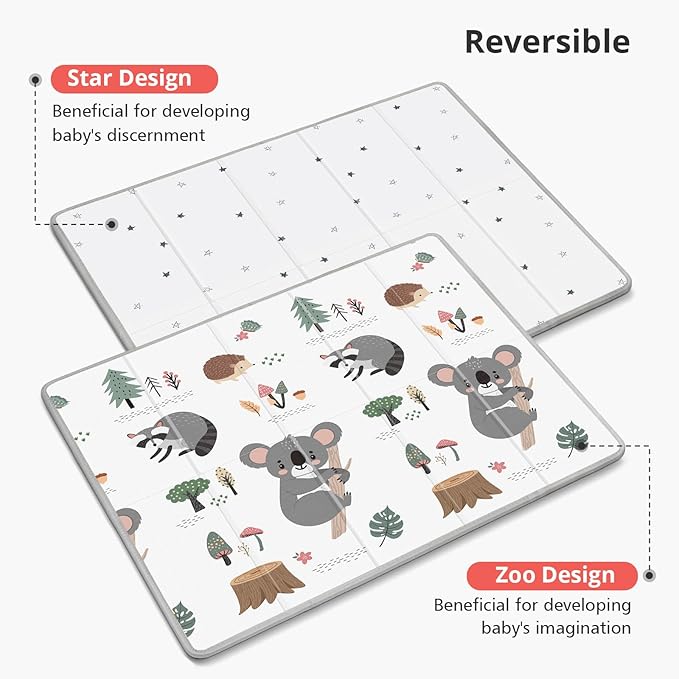 Baby Play Mat, PIGLOG Extra Large Foldable Play Mat for Babies and Toddlers, Infants, Upgraded Tear Proof Baby Crawling Mat, Reversible Waterproof Portable Playmat for Indoor Outdoor 71" x 79", Koala