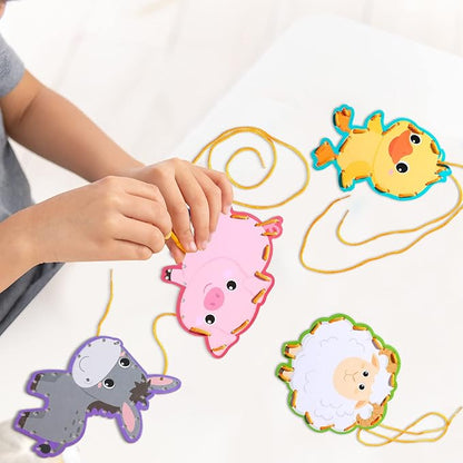 Pajean 10 Pieces Kids Farm Animal Lacing Cards Cardboard Sewing Cards Sturdy Double Sided Lacing Playing Games for Children Developing Imagination Education Supplies