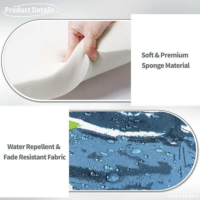 Indoor/Outdoor Chair Cushions 16x17 Inch, Patio Chair Cushions with Ties, All Weather Seat Cushions for Patio Furniture Home Garden Chair Use, Set of 4, Islamorada Blue Green