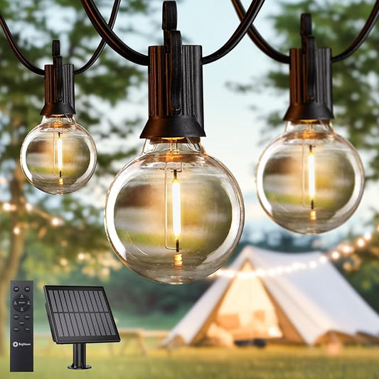 Brightown Solar String Lights Outdoor Waterproof with Remote Cable Ties and Hooks, 38FT Patio Lights with 15 LED Shatterproof Bulbs, 3 Light Modes, Dimmable Hanging Lights for Backyard Party Decor