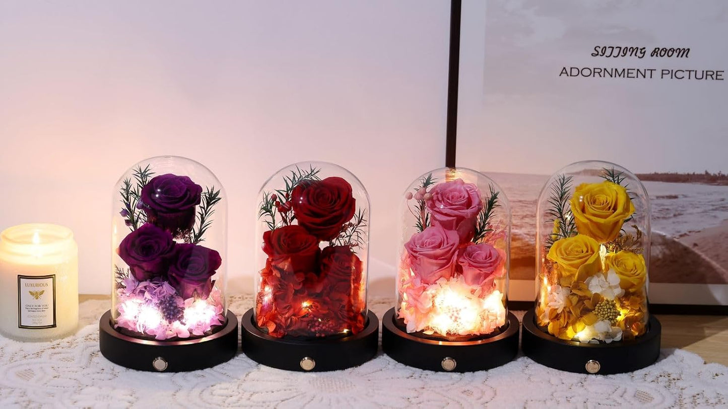 Mothers Day Flowers Gifts for Mom,Pink Forever Preserved Roses in Glass Dome, Anniversary Valentines Day Birthday Gifts for Wife Grandma Women Daughter Mother Her