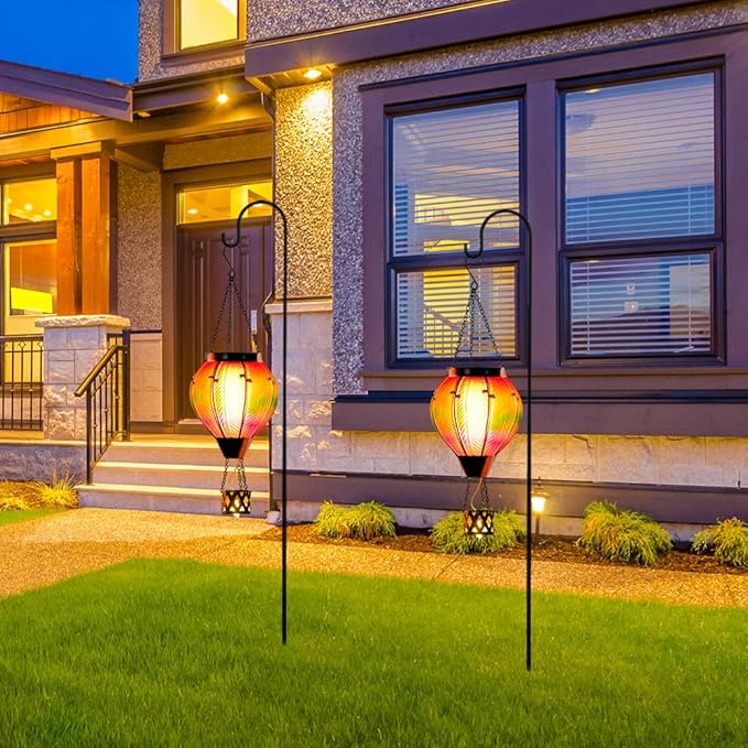 Starsoul 2PCS Hot Air Balloon Solar Lantern Colorful Solar Hot Air Balloon Lantern with Flame Light Waterproof Hanging Outdoor Lantern with Candle Holder for Patio Garden Yard Farmhouse Decor