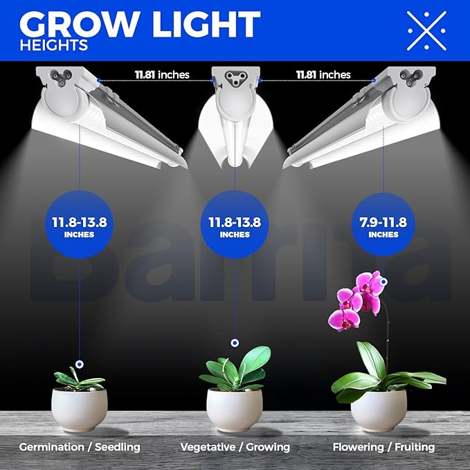 Barrina T8 Grow Lights for Indoor Plants, 4FT Full Spectrum Grow Light, 168W(4 x 42W), Plant Lights for Greenhouse Indoor Growing, V-Shape with Reflector, Linkable, 5000K Daylight White, 4 Packs