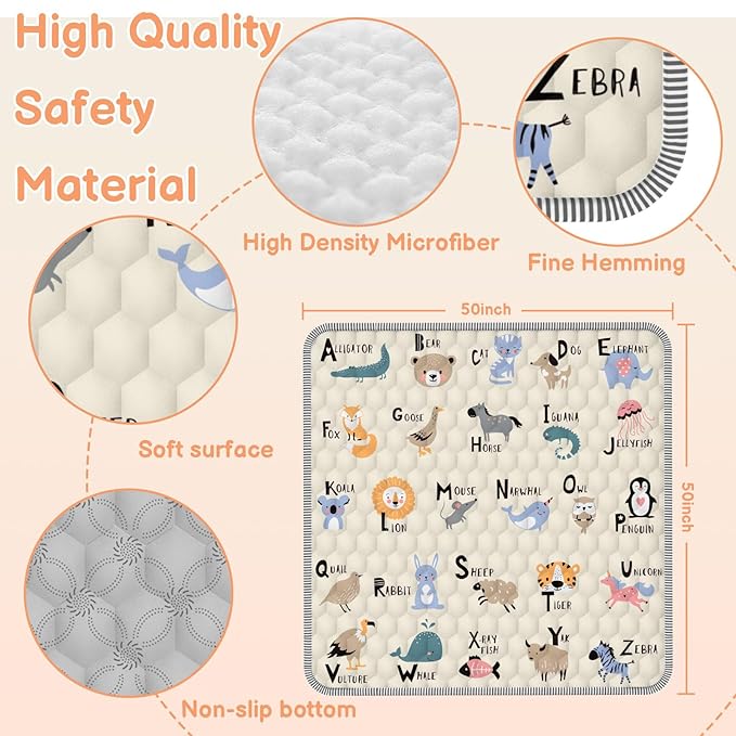 Baby Play MAT 50" X 50" Playpen Mat, Soft Thickened Anti-Slip Baby Mat for Floor, Foldable and Machine Washable Baby Crawling Mat