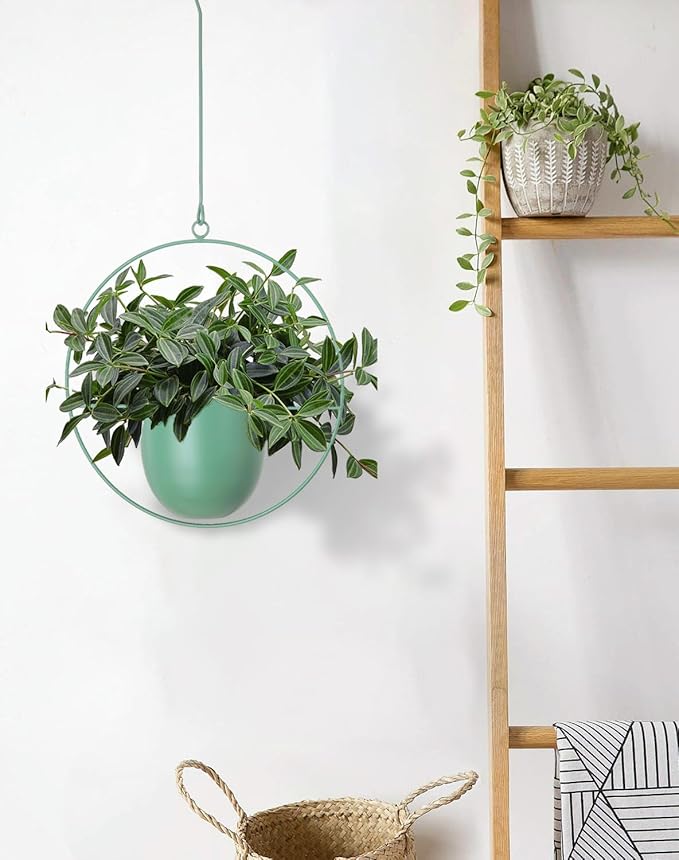 Metal Hanging Planter for Indoor Outdoor Plants Wall and Ceiling Hanging Basket for Vines Ferns Modern Minimalist Plant Hanger Room Window Decor(Green)