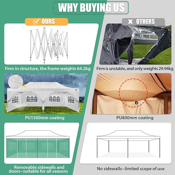 COBIZI 13x26 Pop Up Tent 13x26 Canopy with Sidewalls Heavy Duty Canopy Party Tent for Parties, Outdoor Wedding Large Event Tent Wind Waterproof UPF 50+ Ez Up in Garden Lawn with Roller Bag, White