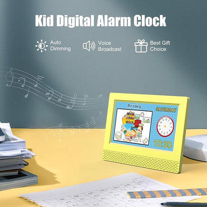 Kids Digital Alarm Clock Colorful, 7" Large LED Time Display Children's Sleep Trainer, Eye-Caring Digital Clock for Girls Boys Bedrooms Bedside, 17 Alarm Clock Settings Easy to Use Kids Birthday Gift