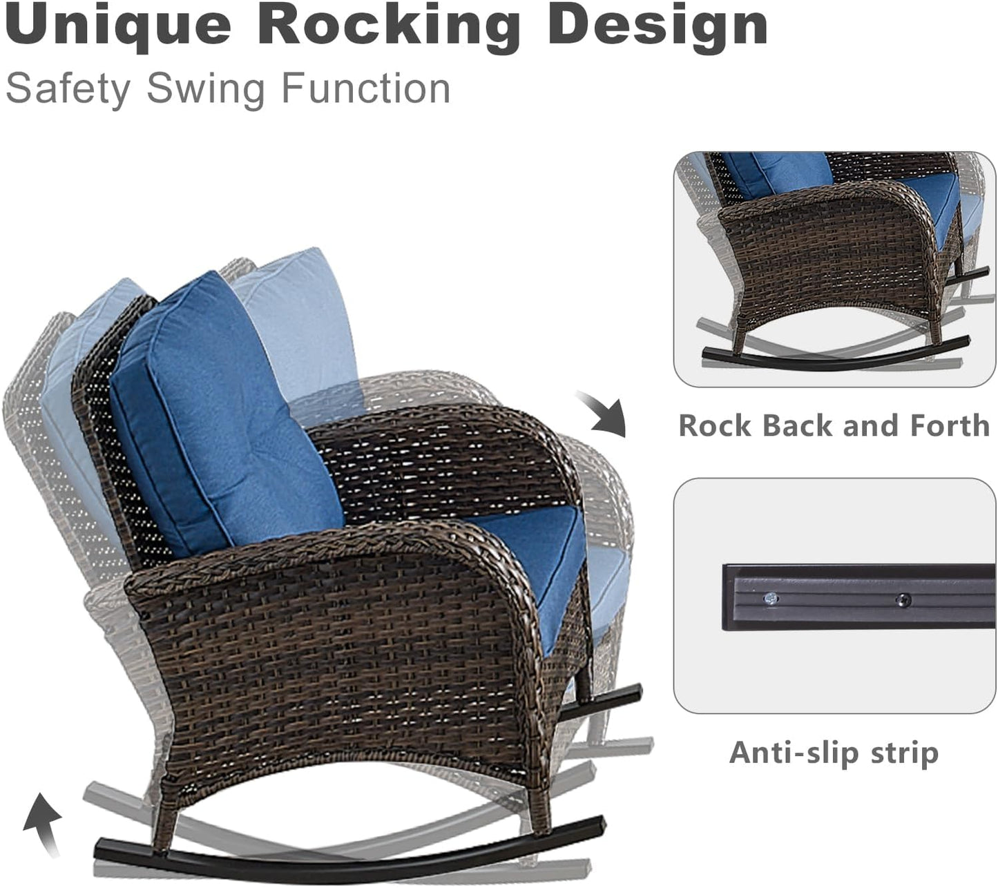 HUMMUH 7-Piece Outdoor Patio Furniture PE Wicker Patio Conversation Set,High Back Patio Couch with Ottomans Outdoor Rocking Chairs with Tables for Backyard,Porch,Deck