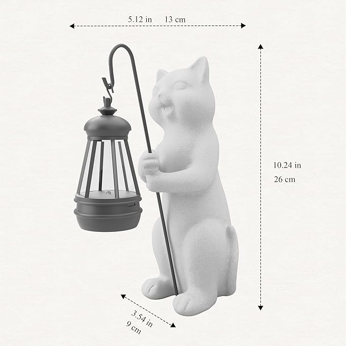 Solar Cat Garden Statue 10 Inch Porch Patio Decor for Outside Yard Decoration Outdoor Unique Housewarming Gardening Birthday Gifts for Cat Lovers Women Grandma