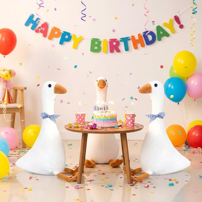 Sosation 3 Pieces 15.7'' Silly Goose Plush Stuffed Animal Toy, Swan Stuffed Animal, Blue Plaid Fluffy Cute Goose Funny Duck Plush Swan Toys Gifts for Kids Home Birthday Favor