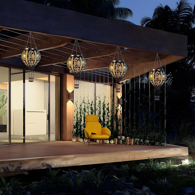 pearlstar Hot Air Balloon Solar Lantern Outdoor Waterproof Hanging Solar Light Decorative for Table Patio Yard Garden Lawn Landscape Lighting, Gardening Gift for Women Mom, Flower