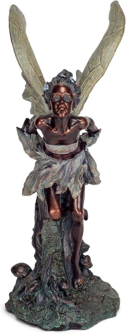 Lovely Kissing Fairy Bronze Tone 19.75 Inches Polyresin Outdoor Garden Statue