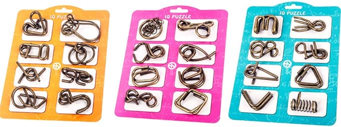 Ahyuan Metal Wire Puzzle Set of 32 with Pouch Large Thick IQ Test Mind Game Toys IQ Toys Brain Teaser Metals Wire Puzzles Magic Trick Toy Metal IQ Puzzle for Party Favor Kids Adults (Bronze)