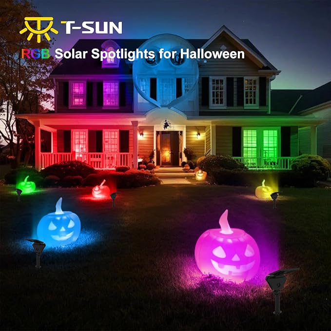 T-SUN Solar Spotlights Outdoor 6Pack Solar Landscape Spot Lights Color Changing IP65 Waterproof Auto On/Off for Garden Yard Lawn Pathway