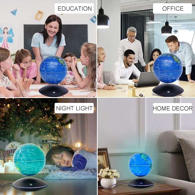 6" Magnetic Levitation Floating Globe Anti Gravity Rotating World Map with LED Light 7 Colors Display Floating Globe for Children Educational Gift Home Office Desk Decor (Style 2)