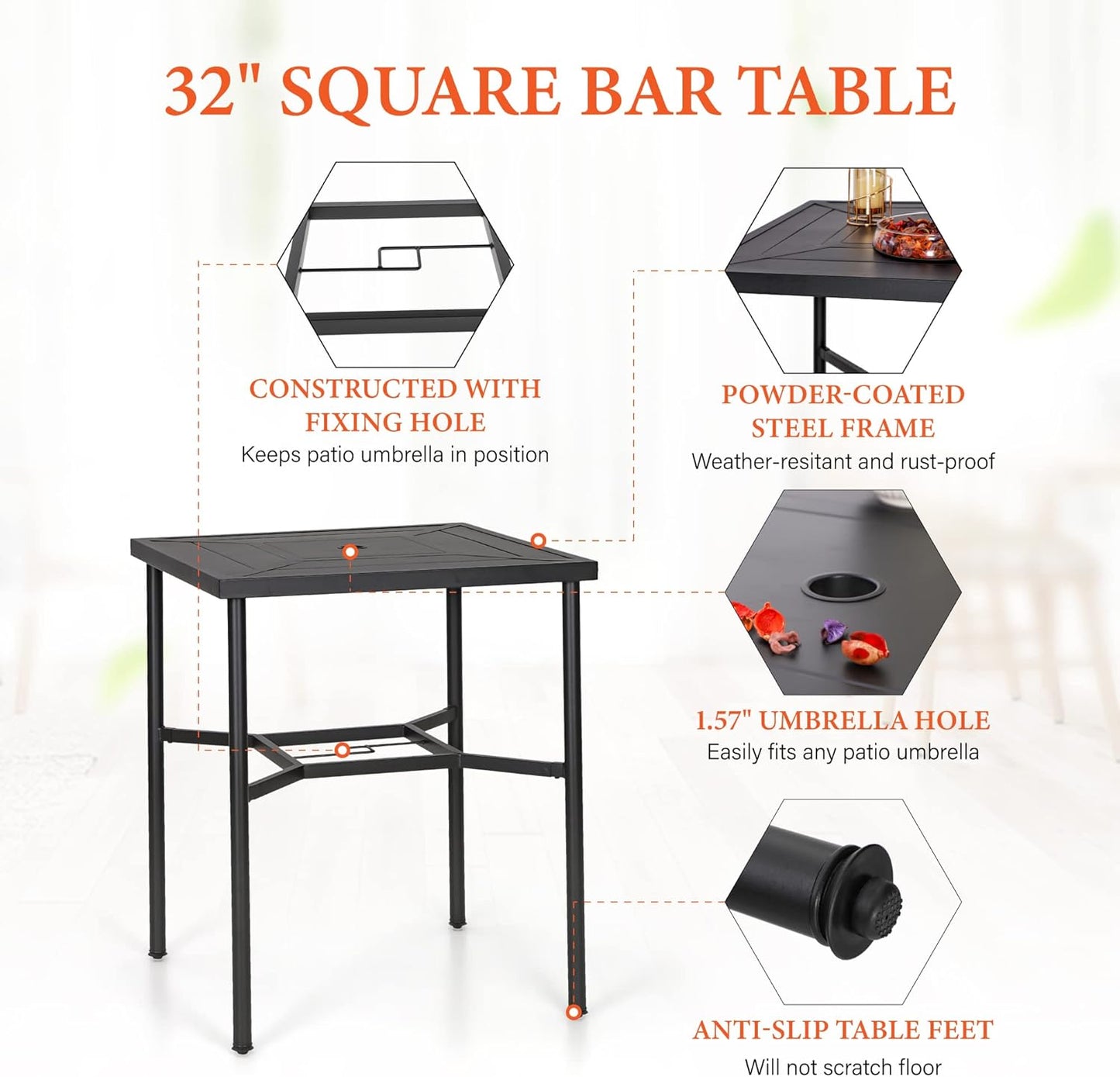 Sophia & William 5 Piece Patio Bar Set, Patio High Dining Set with 4 Swivel Bar Stools and 1 Square Bar Table, All-Weather Outdoor Furniture with Seat Cushions