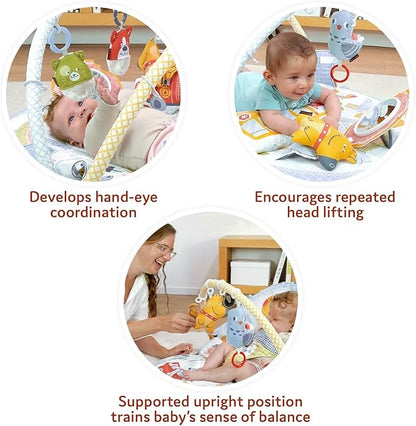 Yookidoo Baby Gym Urban Lay to Sit-Up Playmat. 3-in-1 Newborns Activity Center with Tummy Time Toys, Pillow & Infant Miror. 0-12 Month