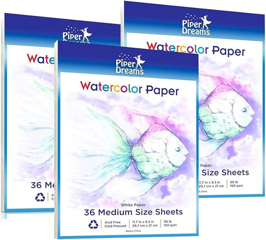 108 Sheets of Art Paper (11.7" x 8.3") Perfect as Watercolor Paper, Drawing, Sketching & Finger Painting - Ideal for Kids, Adults & Water Color Paper Sets. Save with a Bulk Pack of Loose White Sheets