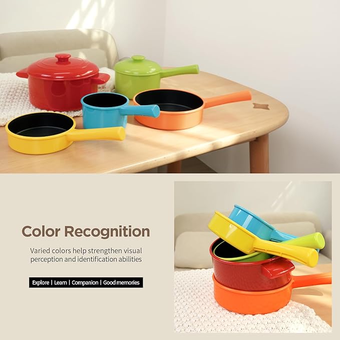 GILOBABY Play Kitchen Accessories, Play Food Sets for Kids Kitchen Playset with Pots and Pans Set, Cooking Utensils, Preschool Learning Education Toys for Toddlers, Birthday Gifts for Girls (Red)