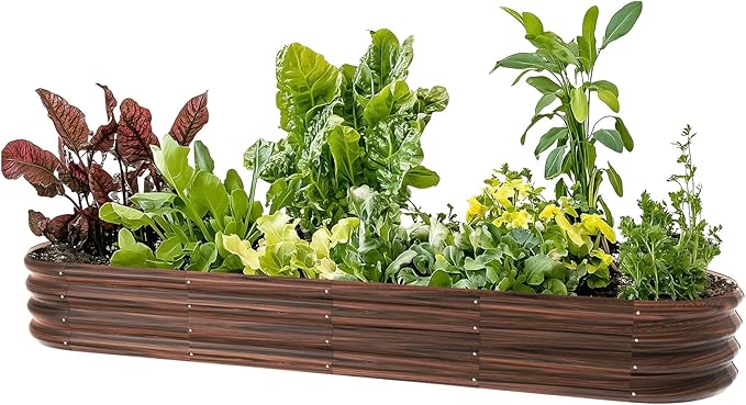 8x2x1ft Oval Galvanized Raised Garden Bed Outdoor 9-in-1 Large Metal Modular Planter Box Raised Beds for Gardening,Vegetables,Fruits,Flowers & Herbs (Brown)