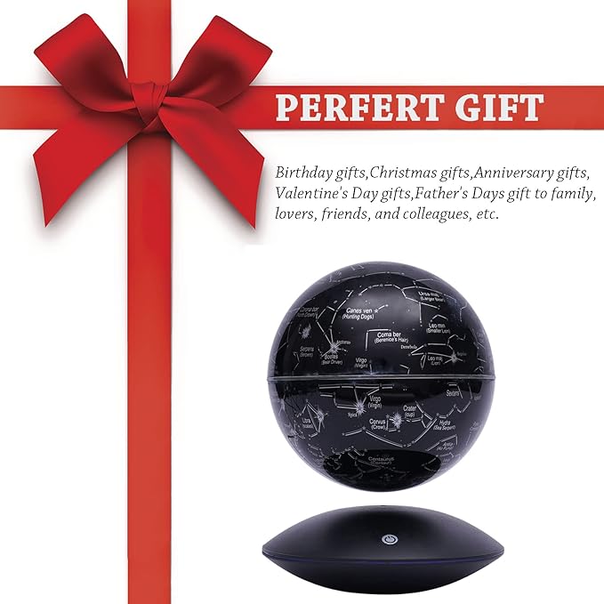 6" Magnetic Levitation Floating Globe Anti Gravity Rotating Constellation Ball with LED Light Display Globe for Children Educational Gift Home Office Desk Decor (Black)