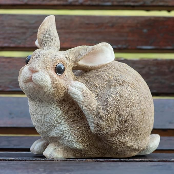 Bunny Statue Garden Statues Rabbit Figurines Decor Outdoor Polyresin Easter Decorations Bunnies Gifts Home House Kitchen Patio Lawn Yard Art Housewarming Funny Resin Decoration 8.3inch