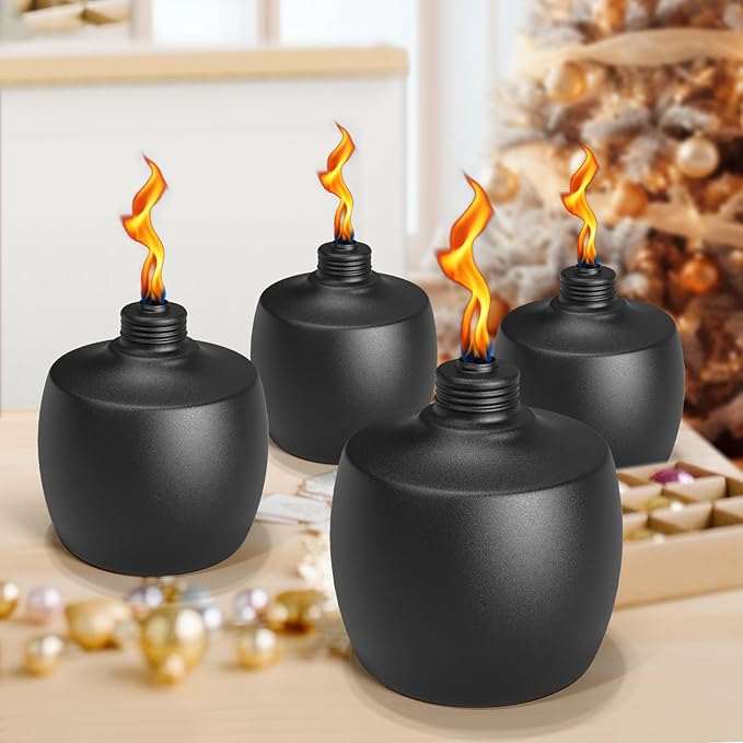4-Pack Citronella Tabletop Torches, 21.5 oz Table Top Torches for Outdoor, Metal Oil Burner Candles, Garden Torches with Fiberglass Wick for Yard, Patio, Deck, Garden, Party, Landscape