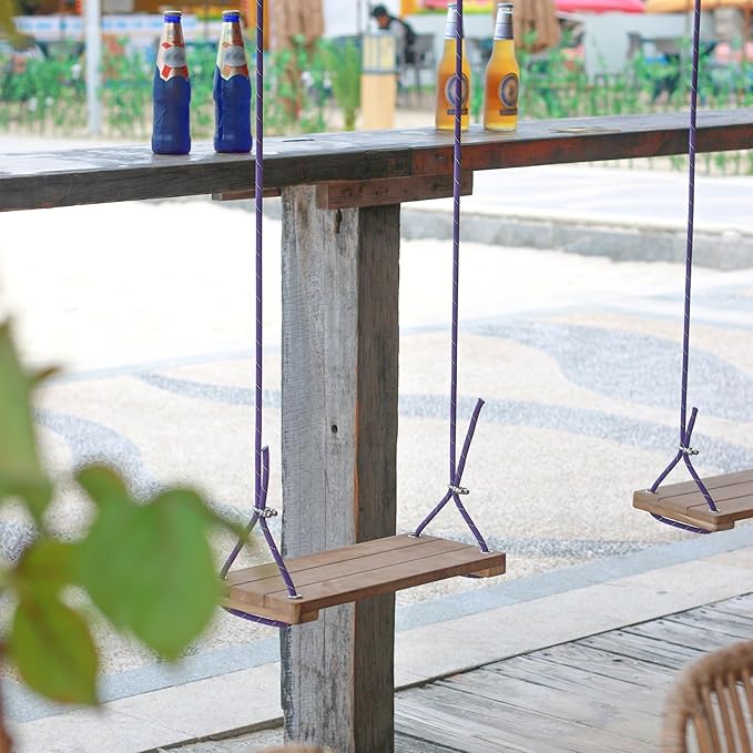 Teak Wood Swing 16.6"x7.5" - Outdoor Wooden Tree Swing Seat for Adults & Kids, Backyard Wood Swings with Height Adjustable Design