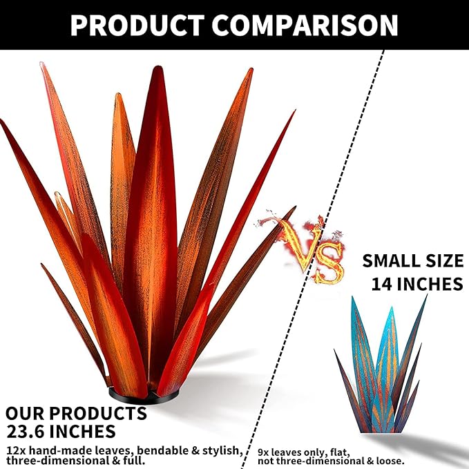 Large Tequila Rustic Sculpture, Rustic Metal Agave Plants for Outdoor Patio Yard, Home Decor Hand Painted Garden Yard Statue, Lawn Ornaments Yard Stakes (Red - L)