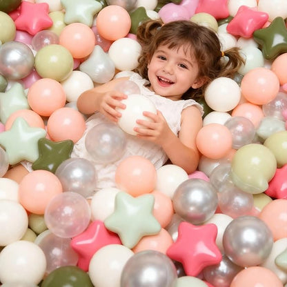 GOGOSO Ball Pit Balls for Toddlers Phthalate-Free BPA-Free Non-Toxic Crush Proof Soft Plastic Play Balls Baby Kids Shape Tent Pool Playhouse Playpen Party Decor,Stars Pink+Green+White Netural,100PCS