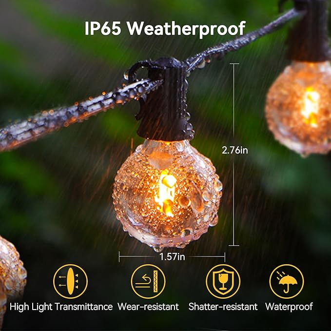 XURISEN Outdoor String Lights, 66FT LED Patio Lights for Outside 35 Shatterproof G40 Globe Bulbs UL Listed IP65 Waterproof Hanging Lighting for Backyard Balcony Bistro Party Decor