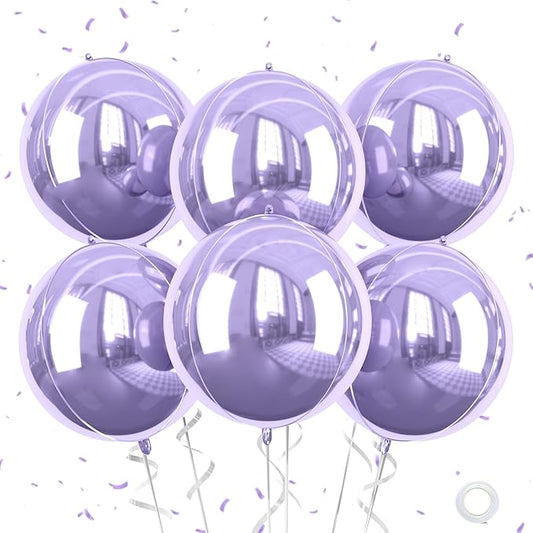 Purple Giant 4D Foil Balloons, 6Pcs Large Metallic Purple Round Balloons, 22 Inch Big Round Foil Balloon for Purple Birthday Party Baby Shower Wedding Decorations