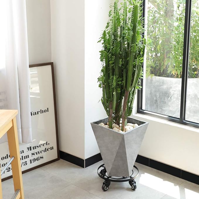 AMAGABELI GARDEN & HOME 12" Metal Plant Caddy Heavy Duty Plant Stand with Wheels Wrought Iron Potted Brake Flower Pot Rack Rollers Mover Dolly Holder Indoor Outdoor Planter Trolley Caster BG1622