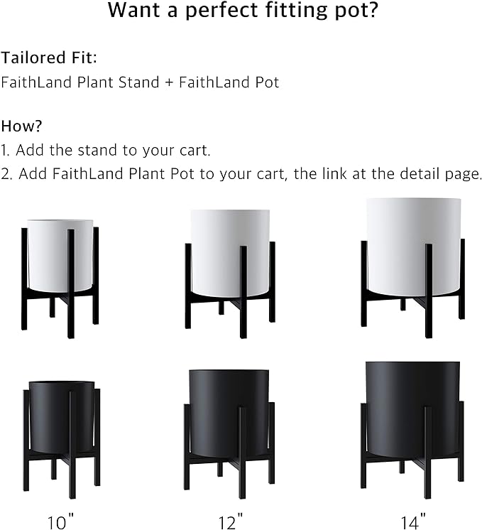 FaithLand Mid Century Plant Stand Indoor Outdoor (EXCLUDING 12" Plant Pot) , Hold Up to 12 Inch Planter, Metal Planter Stand, Potted Plant Holder, Black - Fits Snake Plant - Upgraded Design.