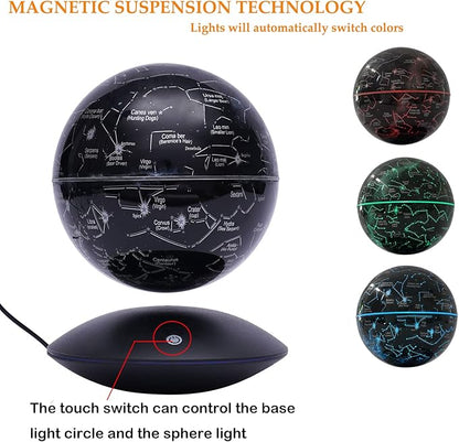 6" Magnetic Levitating Globe, 360°Rotating Geographic Globes Levitating Globes with LED Light Floating Magnetic Levitation Floating Globe for Desk Home Office Classroom Decor(Black/Single Color Light)